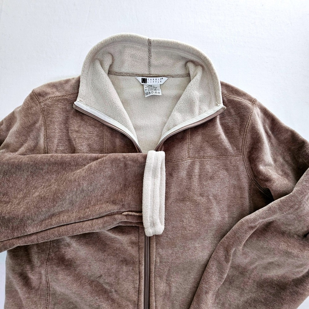 Carole Little Womens Full Zip Fleece Jacket Brown Taupe Sherpa Lined Large